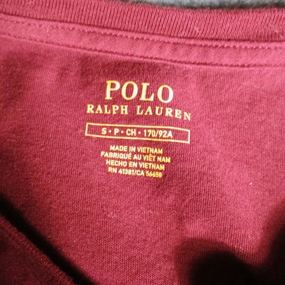 Polo Ralph Lauren Mens Small V-Neck Long Sleeve Shirt Maroon Red Pony Logo